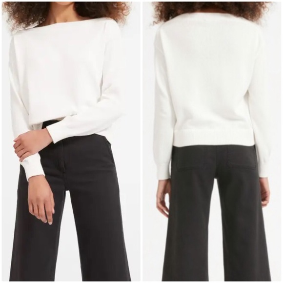 Everlane Sweaters - Everlane The Soft Cotton Boatneck Long Sleeve Basic Sweater in White Small